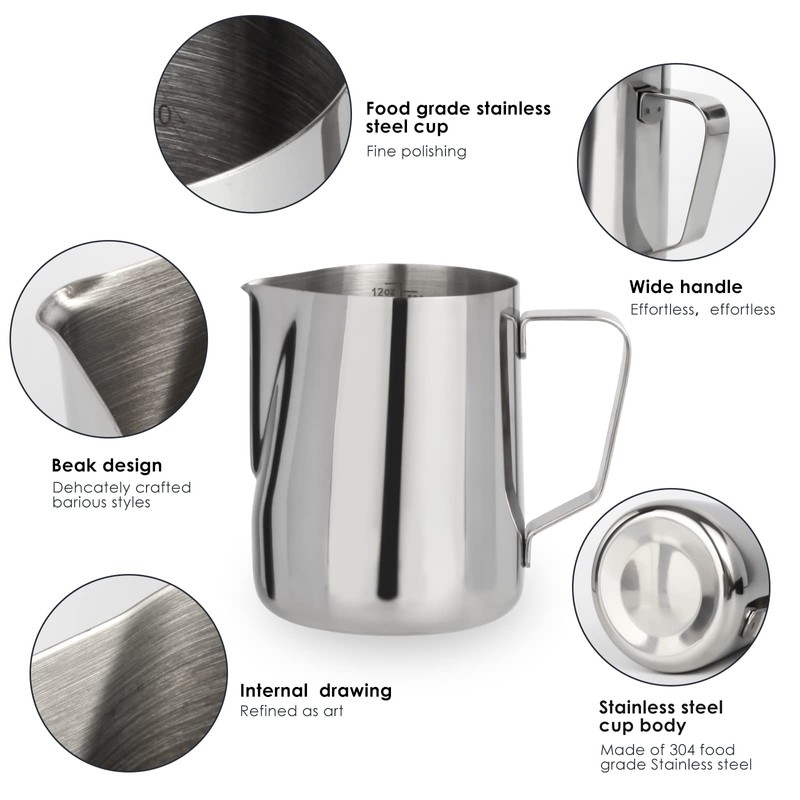 Milk Frothing Pitcher, 12 Oz Milk Frother Steamer Cup Stainless