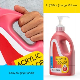 MEEDEN Scarlet Red Acrylic Paint: 1 L /33.8 oz Satin Liquid Paint with Pump Lid - Soft Body Art Paints for Canvas, Studio, School, Wall & Poured Paintings