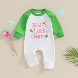 M9ppzzur7 Baby Boy Girl Bodysuit Infant Clover Print Lucky Jumpsuit Outfit Spring Newborn Clothes (Green, 0-3 Months)