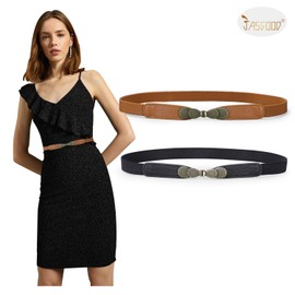 JASGOOD Women Skinny Elastic Stretch Belt for Dresses Retro Ladies Waist Vintage Thin Belt (C-Black+Brown, Suit for Waist Size 35''-42'')