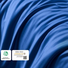 YnM Cooling Bed Sheet Set with 100 Percent Rayon Derived from Bamboo, 400TC Fabric with 2 Pillowcases and Flat Sheet, Deep Pocket Fit 19'', Silky-Soft & Sweat Wicking, 4 Piece (Queen, Dark Blue)