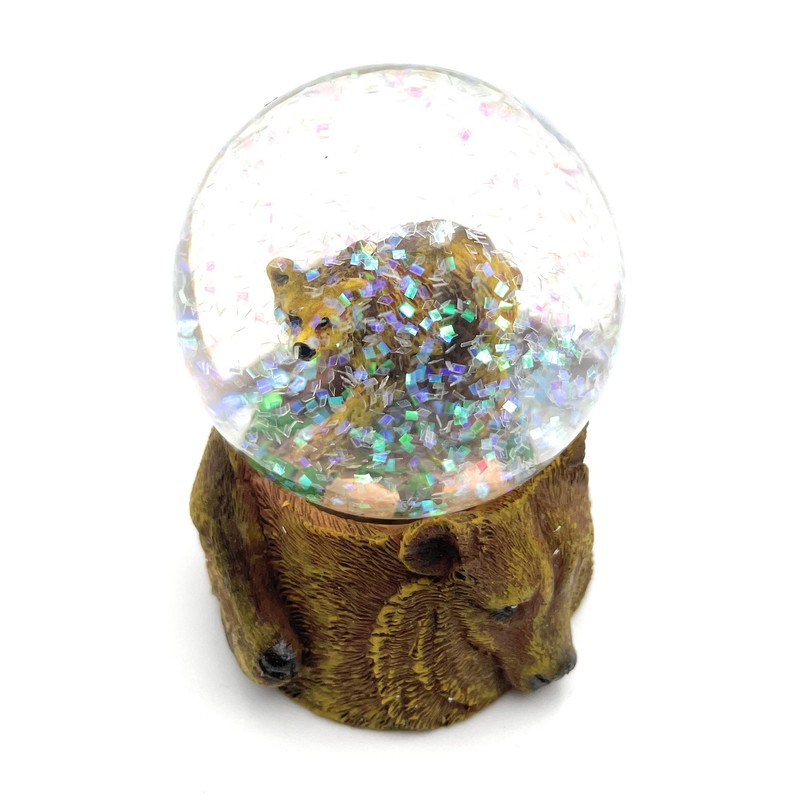 Onwomania Grizzly Brown Bear Height 6.5 cm Snow Globe Glitter