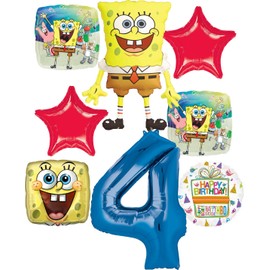 Spongebobs 4th Birthday Party Supplies 8pc Foil Balloons Bouquet Decorations