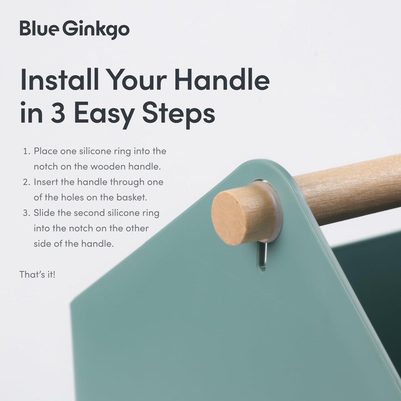 BLUE GINKGO Large Storage Basket – Plastic Caddy with Wooden