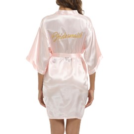 JCQIGOA Bride Dressing Gown Women's Kimono Satin Bathrobe Lightweight Japanese Wedding Bathrobes Pyjamas Short, Bridesmaids-Pink