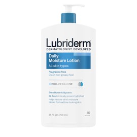 Lubriderm Fragrance Free Daily Moisture Lotion + Pro-Ceramide, Shea Butter & Glycerin, Face, Hand & Body Lotion for Sensitive Skin, Hydrating Lotion for Healthier-Looking Skin, 24 fl. oz