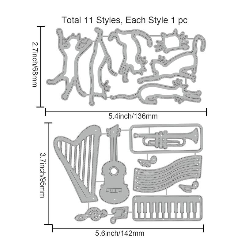 GLOBLELAND Cutting Dies with Cat Theme, Multiple Musical Instruments, Metal