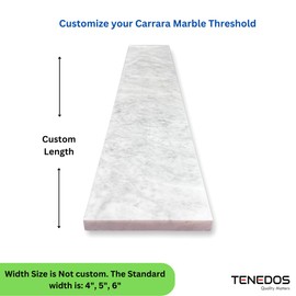 Tenedos Carrara Marble Threshold Tile (Marble Saddle) Honed Finish for Shower Curb, Doorway Floor Transition, Bathroom Vanity Backsplash, Window Sill, Custom Length and Width (Thickness: 0.75 inches)
