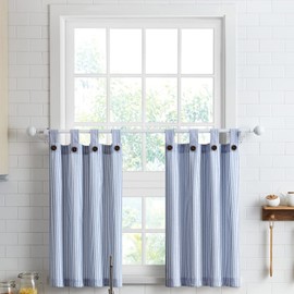 July Joy Cotton Tier Curtains 36 Inches Long Country Kitchen Curtains Tab Top for Small Window Bathroom Farmhouse 27" x 36" x 2, Navy