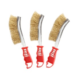 Set of 3 Wire Brushes, Wire Brush Set, Small Wire Brushes with Bristles, Stainless Steel, Brass and Nylon, Curved Handle for Cleaning Welding Slag and Rust (3 Pieces)
