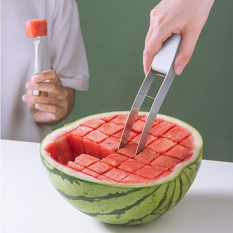 Watermelon Cutter Slicer,Stainless Steel Watermelon Cube Cutter Quickly Safe Watermelon