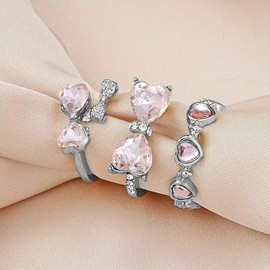 3pcs Y2k Style Stacking Rings Trendy Bow Knot/ Heart Design Match Daily Outfits Party Accessories Sweet Gift For Her