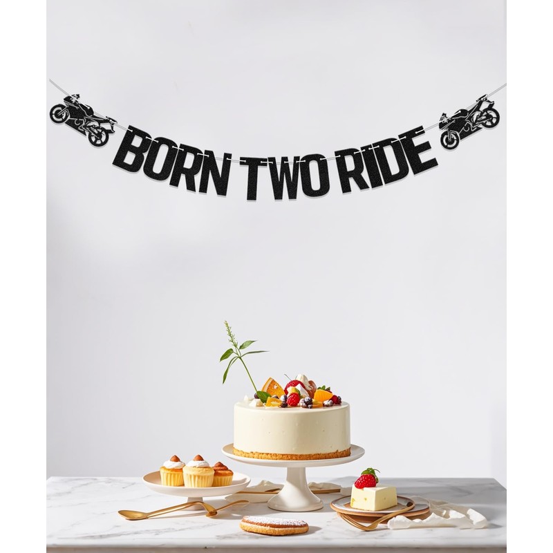 Born Two Ride Banner, 2nd Birthday Party Decoration, Racing Themed