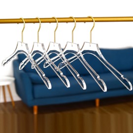 Besser 15Pack Acrylic Hangers with Gold,Acrylic Clear Hangers,Premium Crystal Dress Hangers Swivel Gold Hook Luxurious Shiny Clothes Hangers(Clear-Style A)