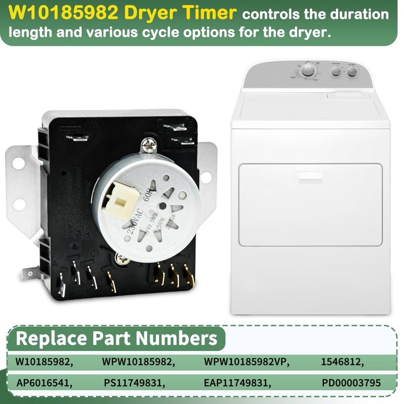 WED4815EW1 WGD4800XQ0 W10185982 Dryer Timer for Whirlpool Maytag Kenmore