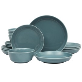 Gibson Home Summer Shades 16 Piece Plates and Bowls Dishes Service for 4 Porcelain Dinnerware Set - Blue
