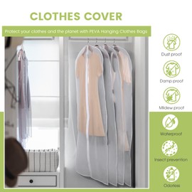 HOUSE DAY Clear Garment Bags, Dress bags for Storage 60 inch, Hanging Suit Bags for Closet Storage and Travel, Dust Suit Cover Bags, Washable Clothes Protectors Hanging Clothes Bag(Set of 6, White)