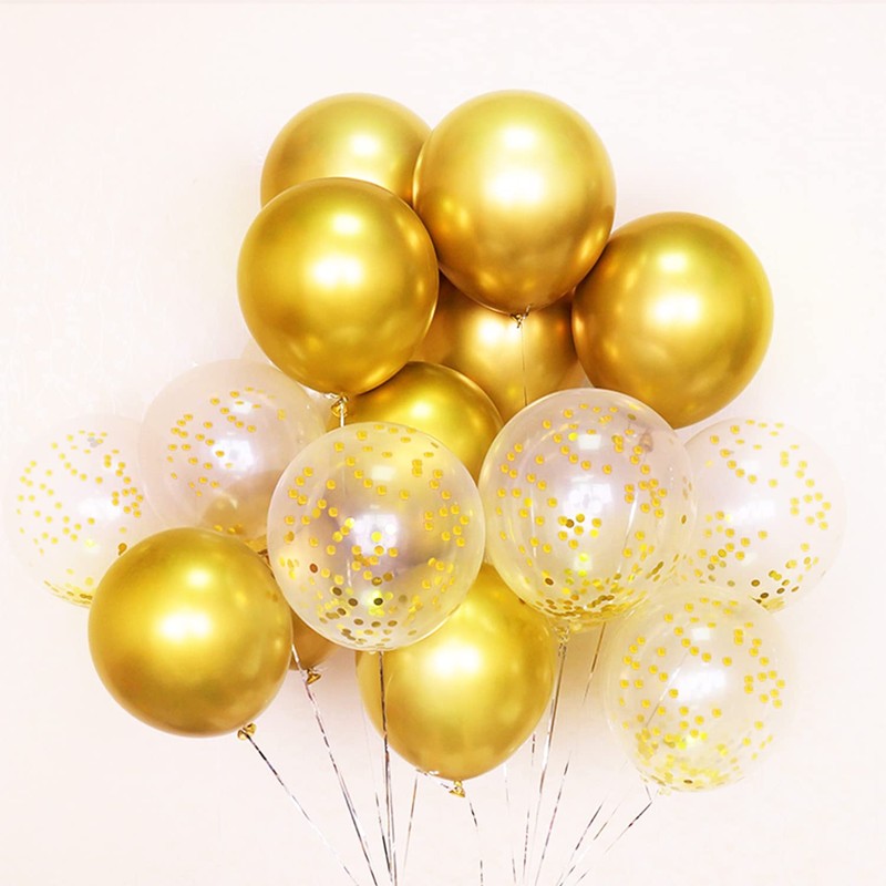 50pcs Gold Metallic Confetti Balloons 12 inch Helium Chrome Balloons