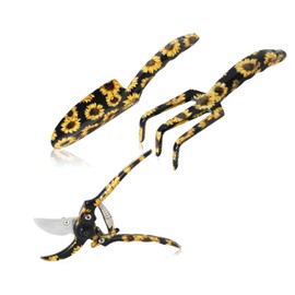 Decorative Garden Tool Set, 3-Piece Floral Pattern Pruning Tools 3pc Aluminium Garden Tool Set with Print Trowel Pruner & Cultivator for Gardening Lightweight, Easy Carry Camping Camper (Sun Flower)