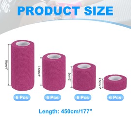 PATIKIL 1"/2"/3"/4" Self Adhesive Bandage Wrap, 24 Pcs 5 Yard Elastic Self Breathable Self Adherent Wrap Tape for Stretch Athletic Sports Wrist Ankle Outdoor Tape, Pink