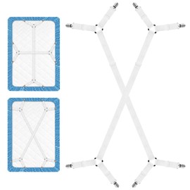 ZAOHUI 2 Pcs Bed Sheet Clips for Bedding, Adjustable Length Fitted Sheet Clips, Universal Bed Sheet Holder Lock Grippers, Mattress Sheet Clips Straps for Fixing Sheets (White)