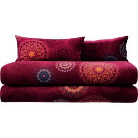 Erwin Müller Bettwäsche, Bettgarnitur Sparpaket 4-TLG. Flanell - Mandala - mollig warm, temperaturregulierend, mit praktischem Reißverschluss - Bordeaux Größe 40x80 cm / 135x200 cm