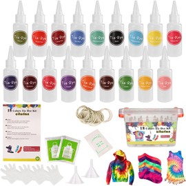 DIY Tie Dye Kit, 18 Colores Kit de Tintes para Telas No Tóxico Traje de Tie - Dye Con Bolsos, Guantes, Correas Elásticas y Cajas de Almacenamiento, DIY Fashion Kit Pintura Textil (18 color)