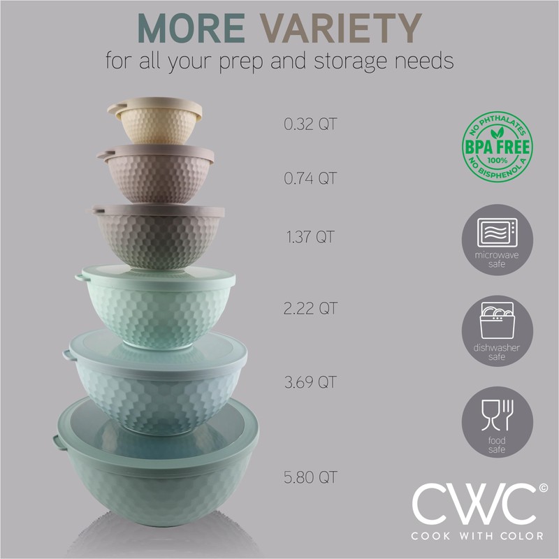 COOK WITH COLOR Mixing Bowls with Lids - 12 Piece