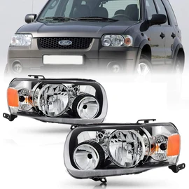 ACANII - For 2005-2007 Ford Escape Factory Style Chrome Headlights Headlamps Assembly Replacement Pair Set Left+Right