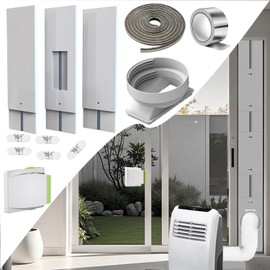 Gulrear Max 95"Sliding Door Air Conditioner Vent Kit with Security Lock & 2 weather strippings Energy Saving Airtight Universal 5.0/5.9 Inch AC Hose Coupler Portable AC Balcony Door Plates kit