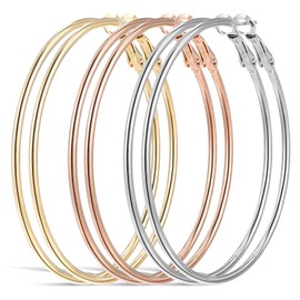 Tyqour 3 Pairs Large Hoop Earrings Set, Stainless Steel Hoop Earrings Length 60 mm, Silver Hoop Hoop Circle Gold, Hypoallergenic Circle Endless Hoop Earrings for Girls and Women, Metal