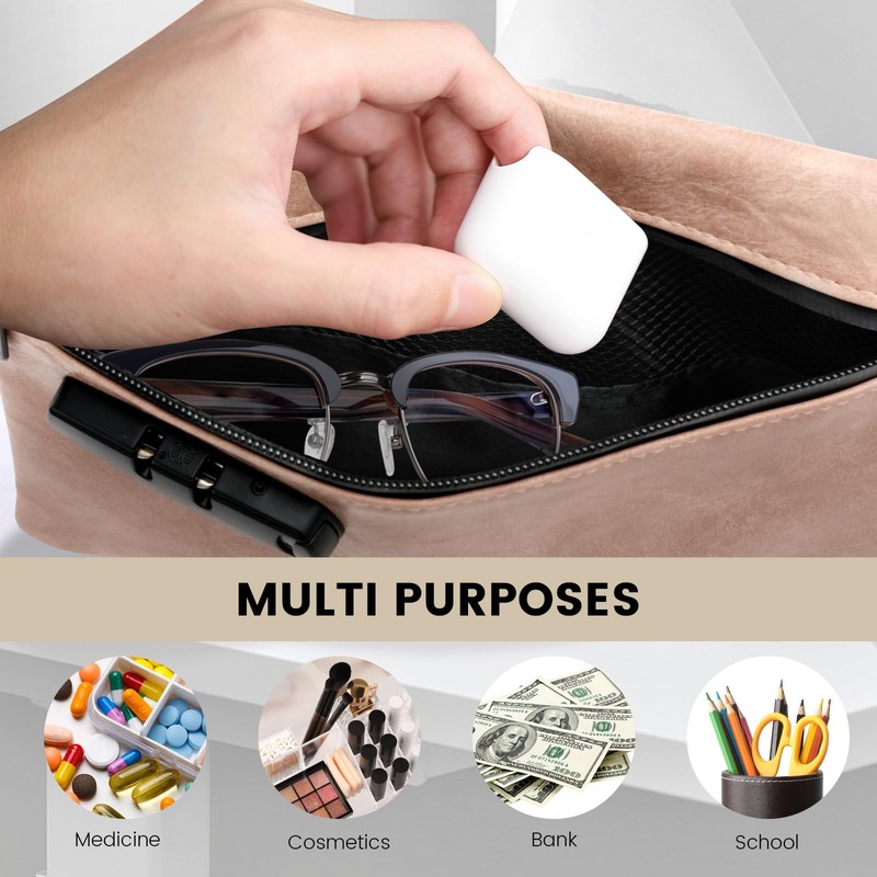 Locked Money Bag with Zipper PU Leather Cash Lock Waterproof