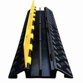 Foldable 2 Channel Rubber Cable Protector, 22000Lbs Load Capacity Wire Hose Pipe Hider Protective Ramp, Driveway Traffic Speed Bump for Asphalt Concrete Gravel Driveway Indoor Outdoor (1PACK)