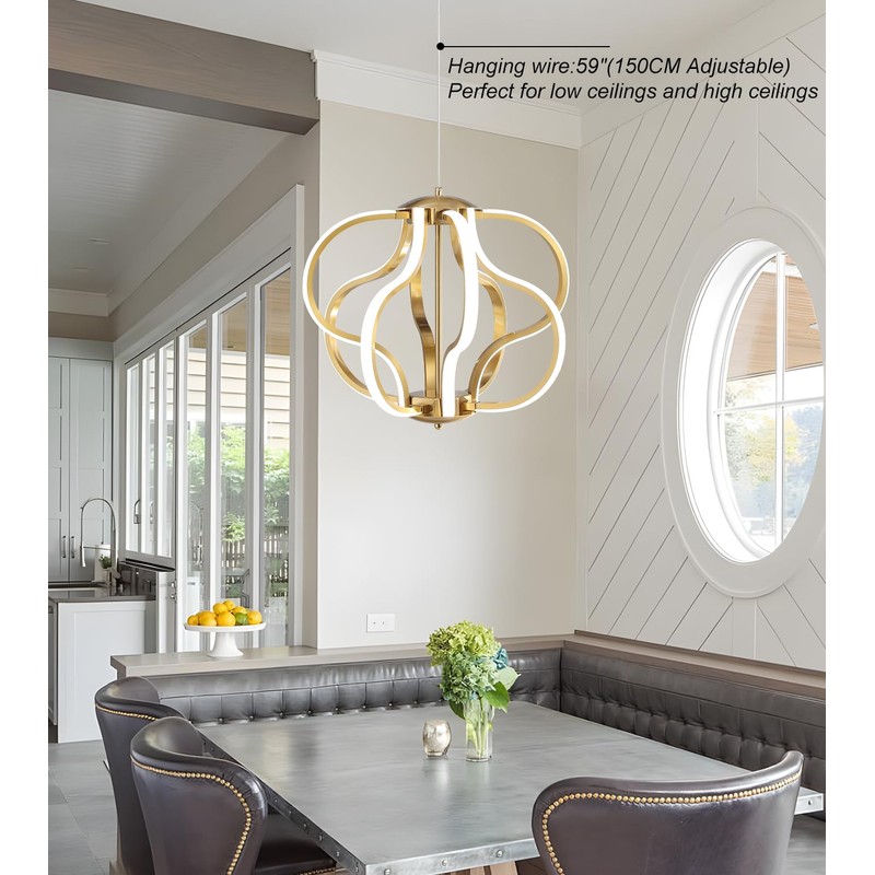 Munbea Modern Gold LED Chandelier with Remote Control, Dimmable LED