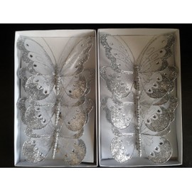 Glitter Mesh Butterflies 18cm x6 (Silver)