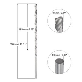 sourcing map Spiral Drill Bit Extra Long High Speed Steel 9.5 x 300 mm