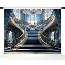 Kate European Staircase Luxurious Architecture Backdrop Interior Crystal Chandelier Photo Background for Photography Props 10x8ft