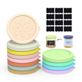 Sophico Oui Yogurt Jar Lids Silicone, 12 Pack Leak Proof Covers Fit For 5oz Oui Glass Jar with Bottle Labels, Airtight, Dishwasher Safe & BPA Free (Container Not Included)
