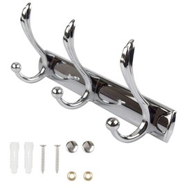 ASelected Stainless Steel Wall Mounted 3 Double Hook Hanger Rail Rack for Coat Hat Clothes Robe Towel Hook Heavy Duty Hanger Rack Holder