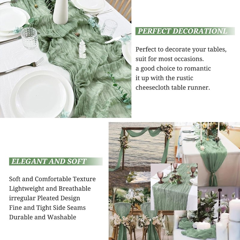 6 Pack Sage Green Cheesecloth Table Runner, 10Ft Boho Gauze