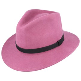 Crushable Hand Made Fedora Trilby Hat with Leather Type Band 100% Wool (Medium(57cm), Raspberry)