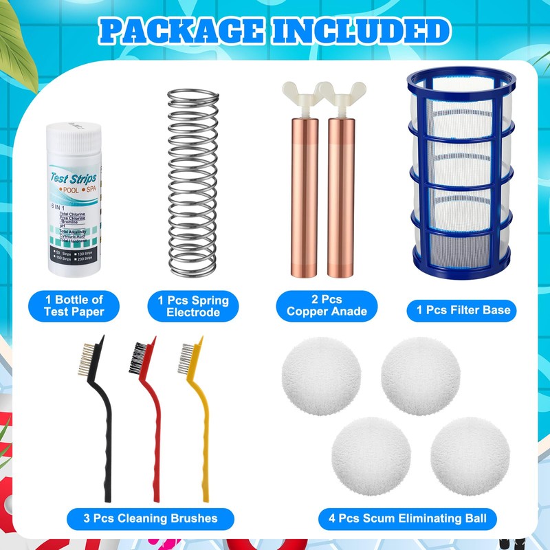 Qualirey 8 Pcs Copper Anode Replacement Kit, Solar Pool Replacement