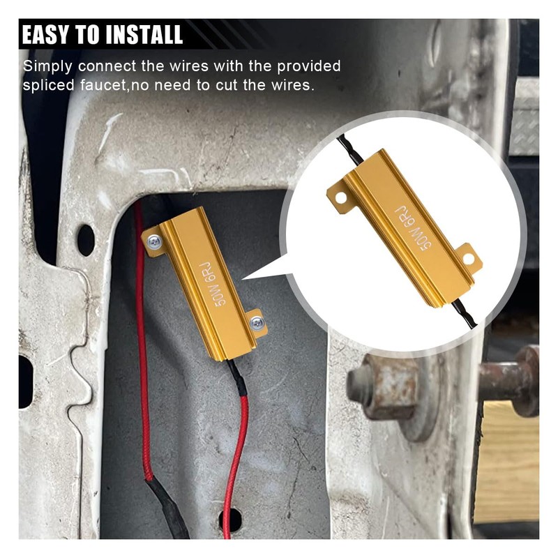 50W 6ohm LED Load Resistors with Quick Wire Clips, Aluminum