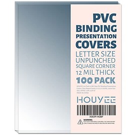 HOUYEE 100 Pack 12 Mil Clear Binding Covers, PVC Binding Presentation Covers,8-1/2 x 11 Inches, Letter Size,Un-Punched