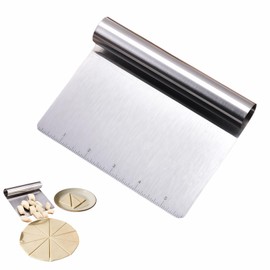 Raspador de masa de acero inoxidable con escala de medición, herramienta de cocina multiusos para hornear, pizza, parrilla, cortador de pastelería y p