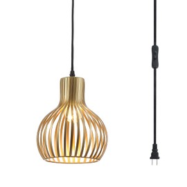 RAYMALUX Plug in Pendant Hanging Light,Industrial Gold Metal Vintage Hanging Lamp Fixture with 14.3 FT Cord and ON/Off Switch for Kitchen Lighting,Bedroom,Living Room