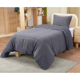 Utopia Bedding Seersucker Duvet Cover - Single Duvet Cover Set with Pillowcase - Soft Microfibre Polyester Seersucker Bedding (Grey)