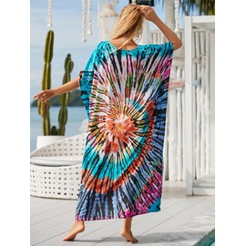 IMAGEKOPE - Vestidos de caftán para mujer, talla grande, vestido de batwing de cuello en V, ajuste holgado, vestidos marroquíes de caftán, 1106-imagen3, Talla única
