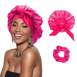 DRESHOW Satin Braid Bonnet for Women Silk Bonnet for Sleeping Sleep Cap with Elastic Tie Band Night Cap for Long Curly Hair Locs