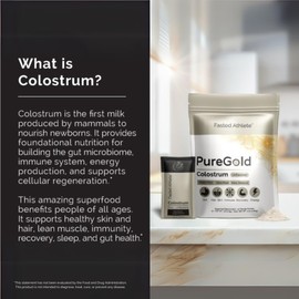 PureGold - Bovine Colostrum Powder - 100% Pure New Zealand Grass Fed, Supports Gut Health, Skin, Hair, & Immunity – Colostrum Supplement, Unflavored, 30 Travel Packets